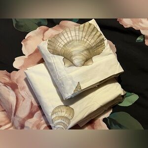 Pottery Barn ~ Beige Cream Seashell Pillow Shams~2~Cotton~Gorgeous